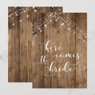 Small Wood  Lights Here Comes the Bride Dog's Sign Invitation