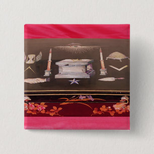 Small wooden case, with symbols of Freemasonry 2 Inch Square Button