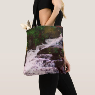 Small Woodland Waterfall Oil Photo Painting Tote Bag