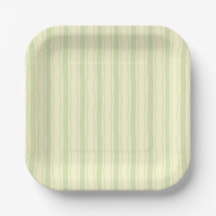 Small Yellow and Green Coastal Stripes Paper Plate