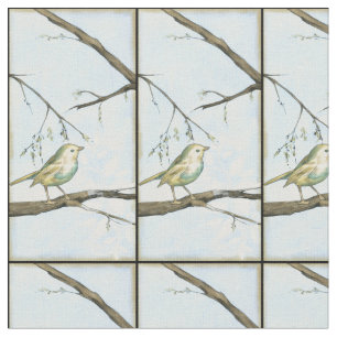 Small Yellow Bird Perched on a Branch Looking up Fabric