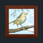 Small Yellow Bird Perched on a Branch Looking up Gift Box<br><div class="desc">This painting is perfect for your bird collection. The small yellow bird and blue pastel background of this image are simple yet soothing and could be easily added to any Zazzle product offered. Choose this artprint today.</div>