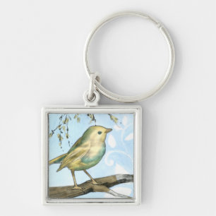 Small Yellow Bird Perched on a Branch Looking up Keychain