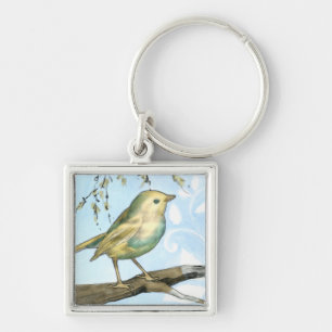 Small Yellow Bird Perched on a Branch Looking up Keychain