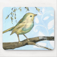 Small Yellow Bird Perched on a Branch Looking up