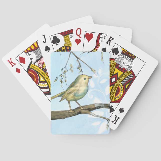 Small Yellow Bird Perched on a Branch Looking up Playing Cards (Back)