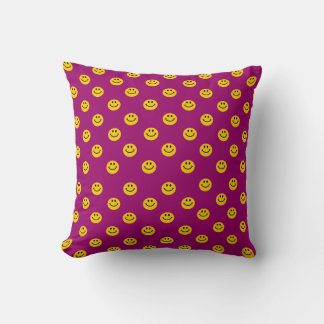 Small Yellow Faces pattern pink cushion