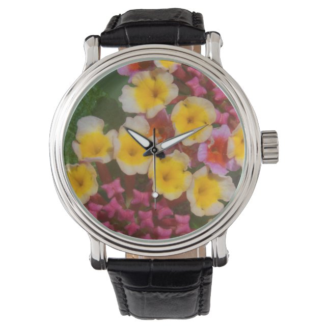 Small Yellow Tropical Flowers With Pink Buds Watch (Front)