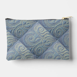 Small Zippered Blue Brocade Accessory Pouch