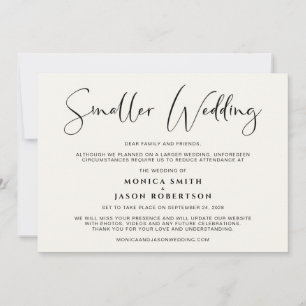 Smaller Downsized Wedding Change of Plans Cream Announcement