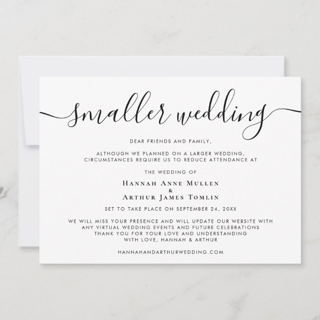 Smaller Downsized Wedding Script Announcement (Front)