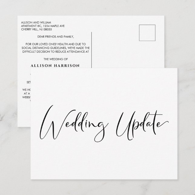 Smaller Reduced Wedding Update Elegant Announcement Postcard (Front/Back)