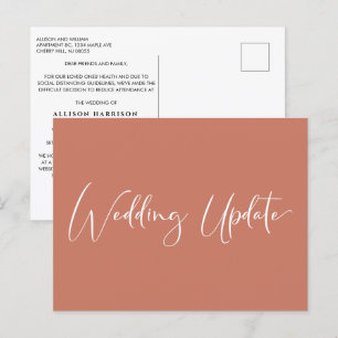 Smaller Reduced Wedding Update Elegant Orange Red Announcement Postcard