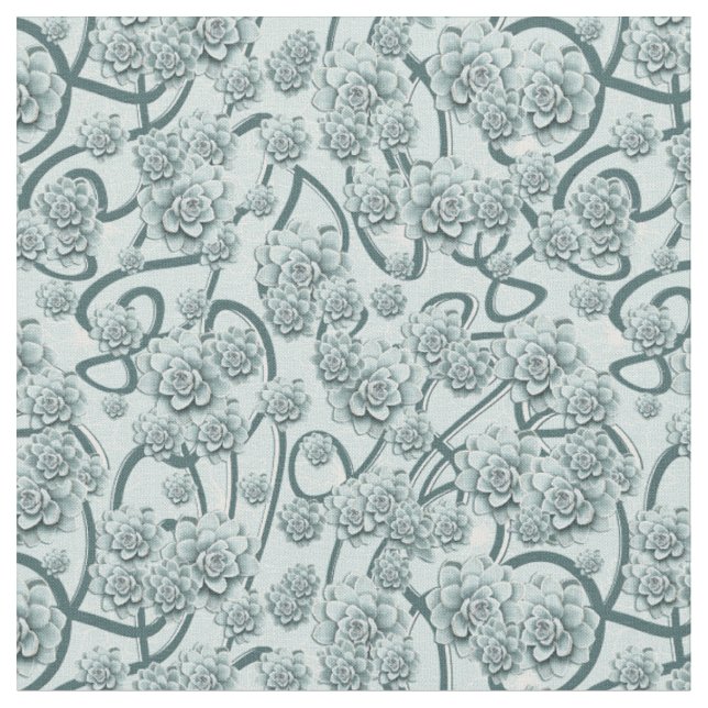 Smaller Repeat Pattern Succulents on Pine-Green Fabric (Close Up)