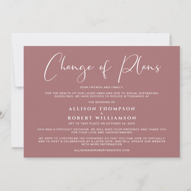 Smaller Wedding Change of Plans Marsala Announcement (Front)