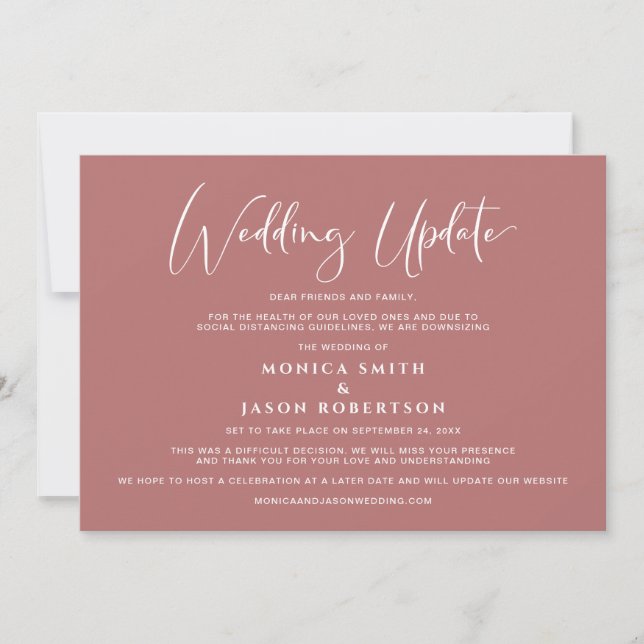 Smaller Wedding Update Change of Plans Marsala Announcement (Front)
