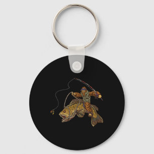 Smallmouth Byss Fishing Bigfoot Fisherman  Keychain