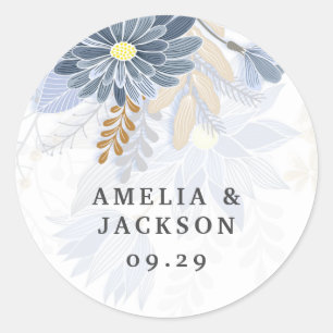 Smalt Blue Sundance Yellow  Florals Classic Round Sticker