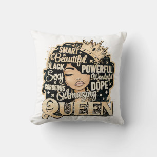 Smart Amazing Queen Black Melanin Woman Brown Skin Throw Pillow