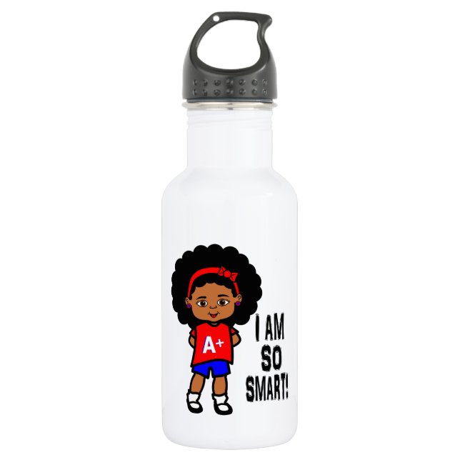 Smart Black Girl Image on Water Bottle (Front)