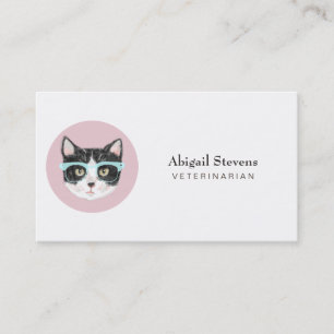 Smart Black & White Cat Wearing Glasses Business Card