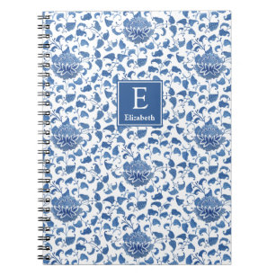 Smart Blue And White Monogrammed Chinoiserie Chic Notebook