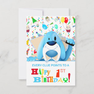 Smart Blue Hound Dog Cartoon Detective   Party Invitation