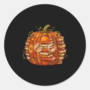 Smart Book Pumpkin Retro Fall Teacher Reading Hall Classic Round Sticker