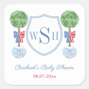 Smart Boxwood Monogram Crest Wedding Shower Favour Square Sticker