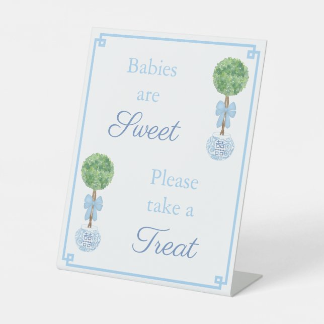 Smart Boxwood Topiary Baby Boy Shower Favour Table Pedestal Sign (Front)