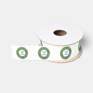Smart Boxwood Wreath Monogram Blue Green And White Grosgrain Ribbon