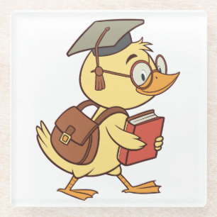 Smart Cartoon Duck Student Graduation Glass Coaster