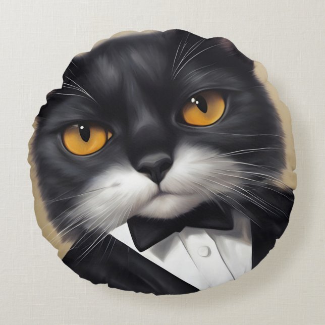 Smart Cat Round Pillow (Front)