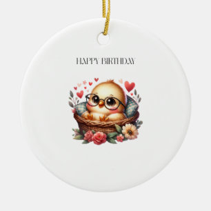 Smart Chick Birthday Ceramic Ornament