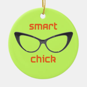 Smart Chick Geek Eyeglasses Ceramic Ornament