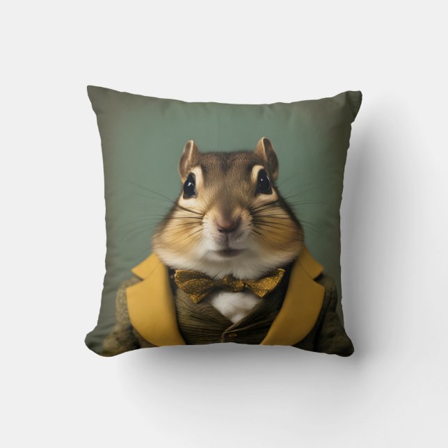 Smart Chipmunk Throw Pillow (Front)