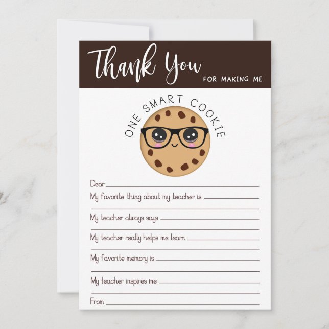 Smart Cookie Teacher Thank You Letter Card (Front)