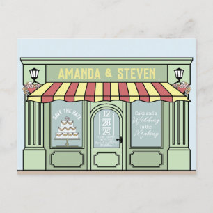 Smart, cute, café themed save the date design postcard