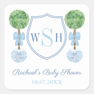 Smart Family Monogram Crest Boxwood Topiary Favour Square Sticker