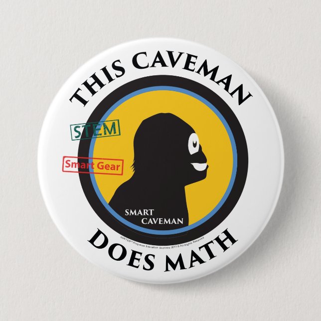 Smart Gear Math Caveman STEM 3 Inch Round Button (Front)