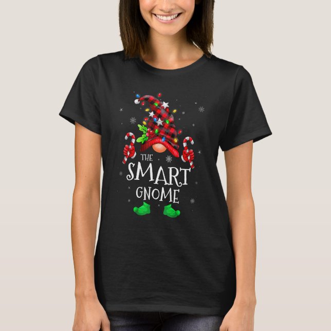 Smart Gnome Buffalo Plaid Matching Family Christma T-Shirt (Front)