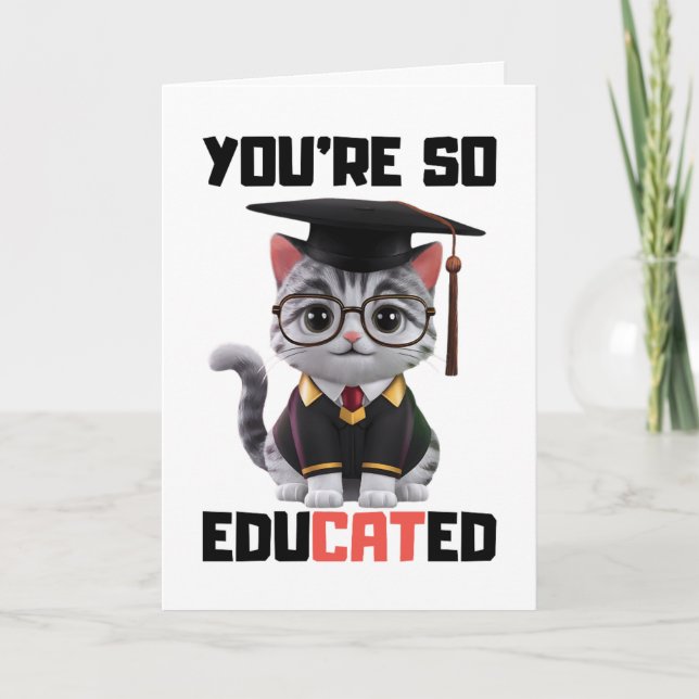 Smart Grad Congratulations,Funny Cat Graduation Card (Front)