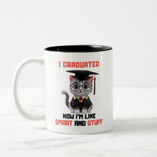 Smart Grad Congratulations,Funny Cat Graduation Two-Tone Coffee Mug