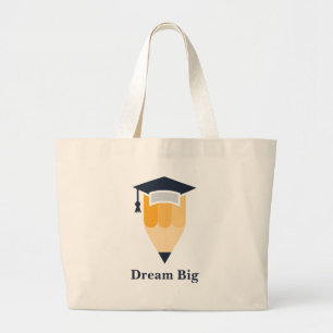 Smart Graduation Cap and Pencil Large Tote Bag
