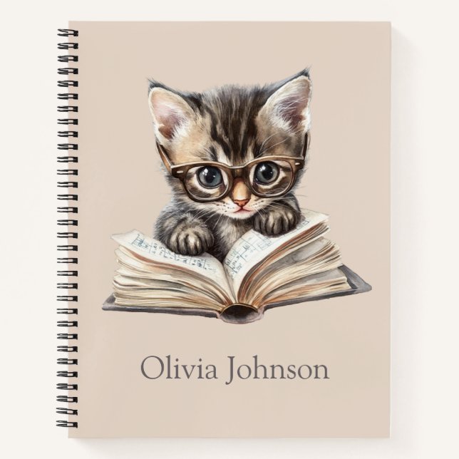 Smart Kitten with Glasses Personalized Notebook (Front)