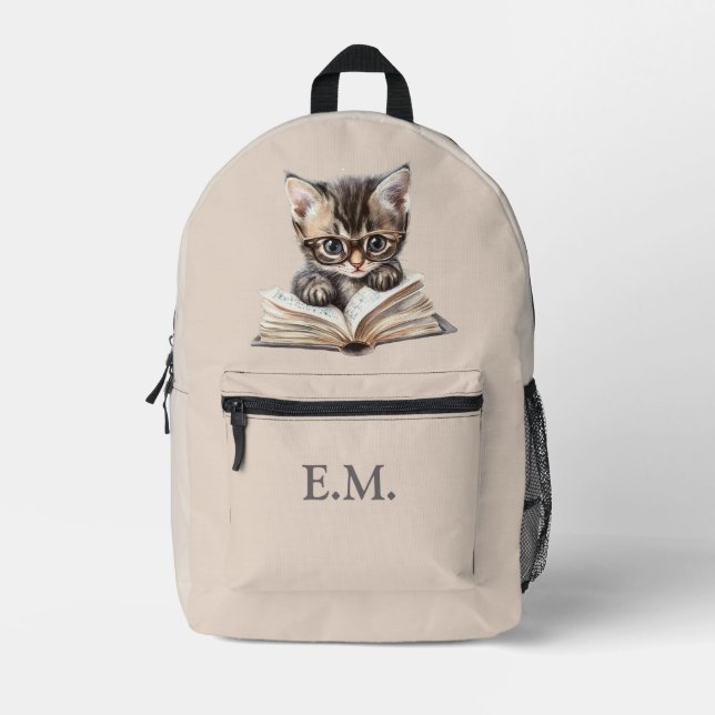 Smart Kitten with Glasses Personalized Printed Backpack (Front)