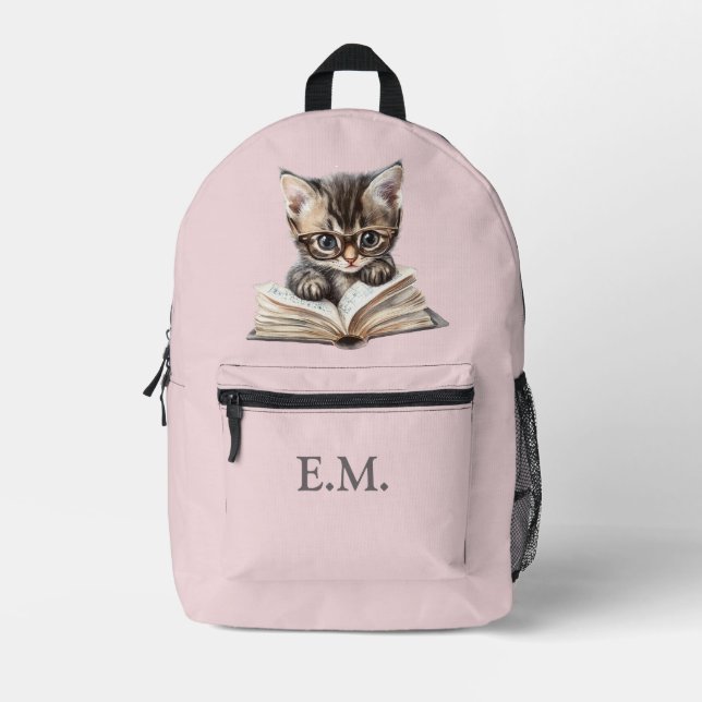 Smart Kitten with Glasses Personalized Printed Backpack (Front)