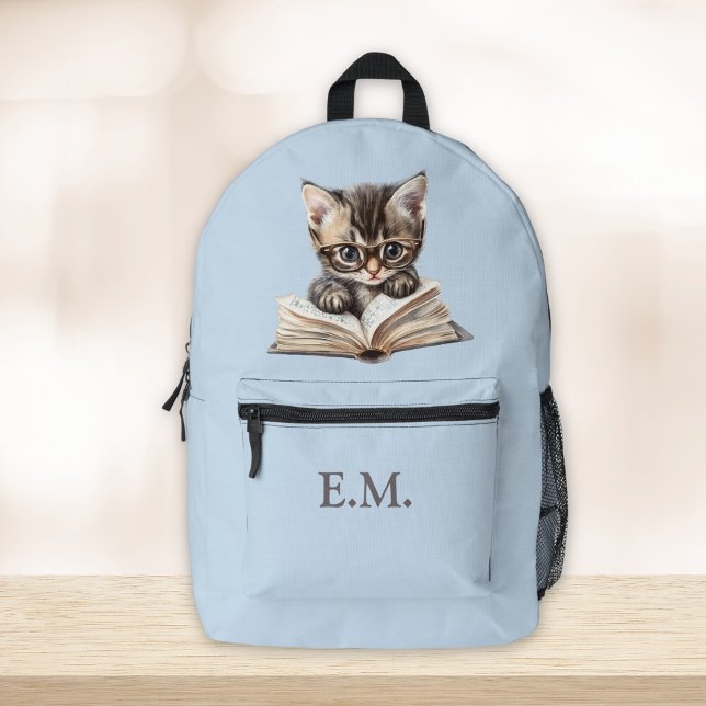 Smart Kitten with Glasses Personalized Printed Backpack (Smart Kitten with Glasses Personalized Printed Backpack on a table.)