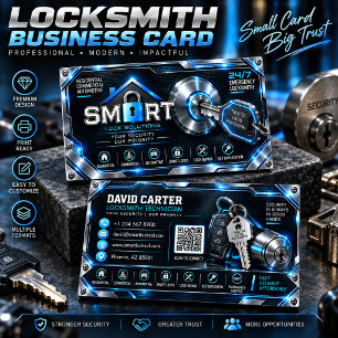 Smart Locksmith Business Card   Modern Blue Black 