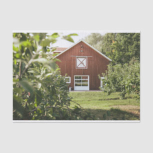 Smart Looking Red Barn Nestled in a Field of Trees Tissue Paper